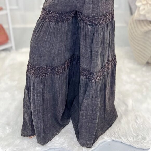 NWOT Oli & Hali Tiered Wide Leg Goth Lace Boho Smocked Pants - Picture 7 of 11